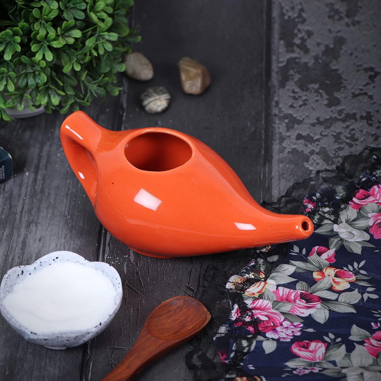 QIMACPLUS Leak-Proof Durable Ceramic Jal Neti Pot | Non-Metallic, Lead-Free, Microwave & Dishwasher Safe with Comfortable Grip | 1 PCS (220 ML) Orange 4