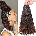 Beverlee 14 Inch Boho Box Braids 8 Packs Goddess Box Braids Crochet hair Braiding Hair Bohemian Hair Hippie with Curly Ends Messy Pre-looped Synthetic Crochet Braids for Black Women 128 Strands