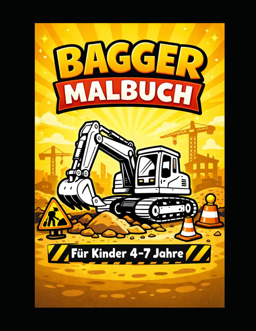 Bagger Malbuch für Kinder 4-7: Einfache Baustellen Fahrzeuge zum Ausmalen
