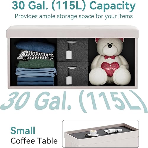 Miniatura 41 de BRIAN & DANY Banco otomano plegable de almacenamiento, otomana con almacenamiento, reposapiés, asiento para dormitorio, sala de estar, entrada,