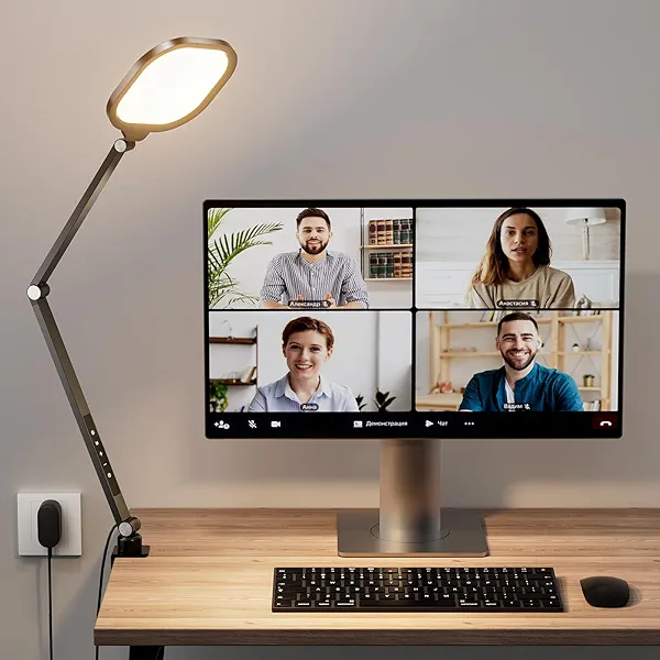 LitONES Video Conference Lighting for Computer, Dimmable Light for Video Recording, Meeting, Laptop & Webcam, 15W Ring Light for Desk with C- Clamp, Swing Arm, Remote, Memory & Timer CRI >95