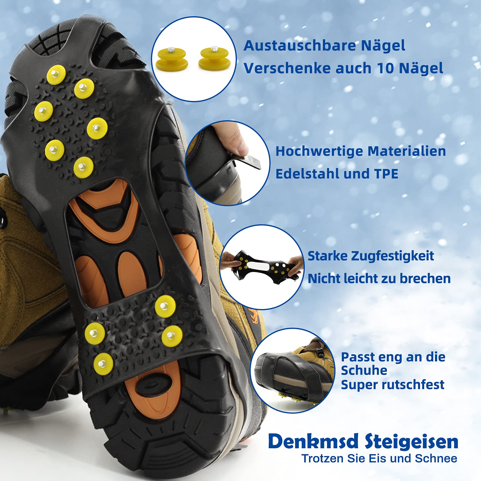 Picos para zapatos, crampones con 10 puntas, antideslizantes para zapatos, cadenas de nieve, para deportes al aire libre y montañismo