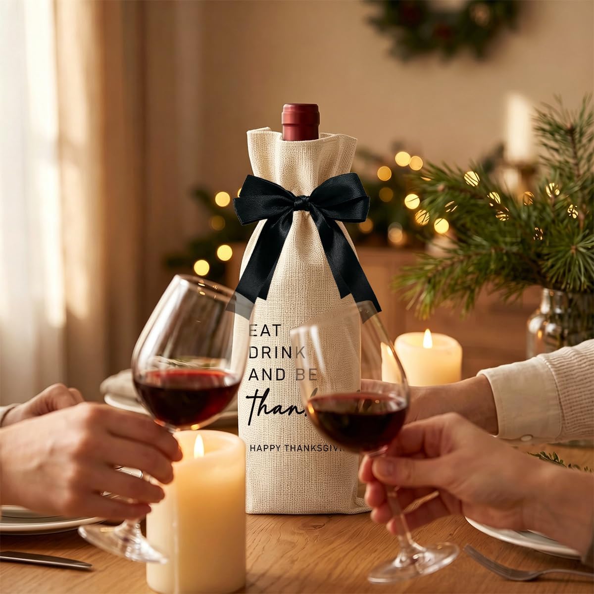 Thankful Wine Bags Cute Fall Thanksgiving Decoration Gifts for Women Men image 3