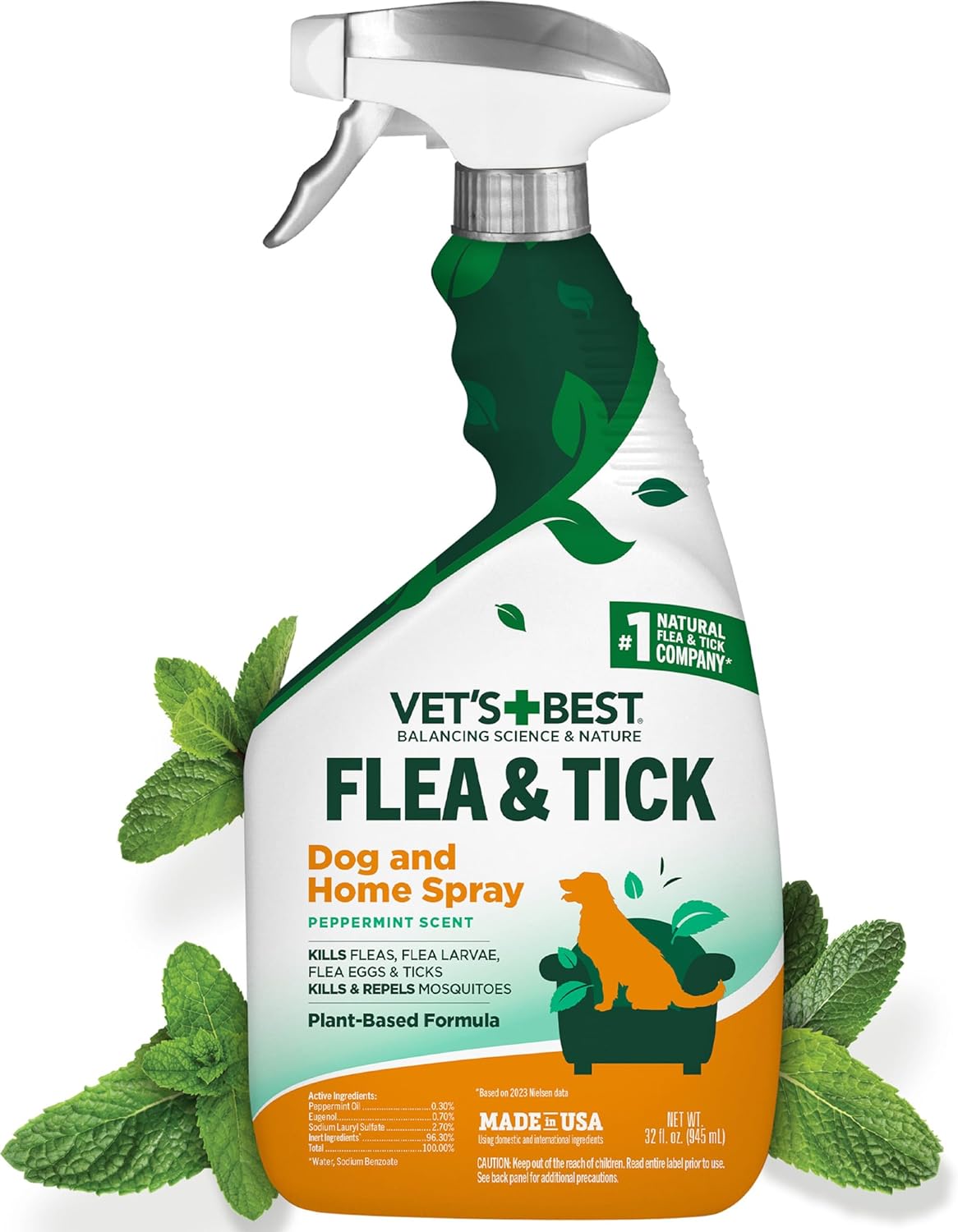 Vet’s Best Flea and Tick Home Spray – Dog Flea and Tick Treatment for Home – Plant-Based Formula – Certified Natural Oils,Green – 32 oz