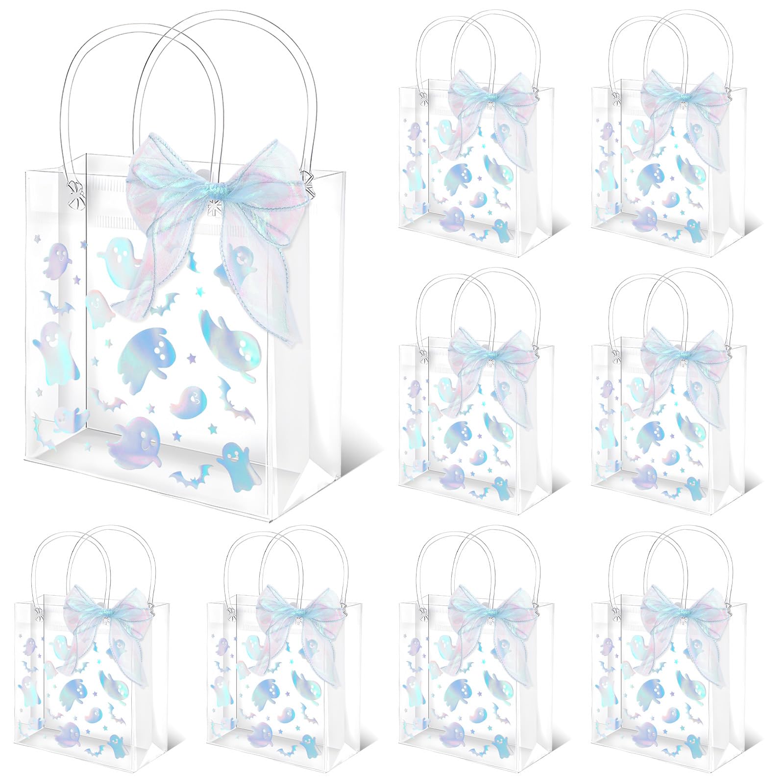 Sacs holographiques en PVC transparent et réutilisables avec rubans - 8