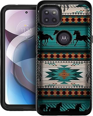 Cases on Deck CasesOnDeck Fitted Case Compatible with [Motorola Moto One 5G ACE (2021) Moto G 5G Case] [Brushed Armor] Black Dual Layer Case with Design (Horse Tribal)