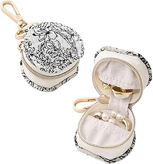 ミニ ジュエリーボックス 携帯用 吊り下げバックル付き かわいい キャンバス アクセサリーケース ジュエリー収納ケース キーホルダー 持ち運び ベルベットの裏地 指輪ケース 指輪 ネックレス ピアス ジュエリー収納 小物入れ 贈り物 出張 旅行