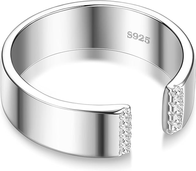 MILACOLATO 925 Sterling Silver Rings For Women Men, Inlaid Cubic Zirconia Wedding Engagement Rings Adjustable, 1Pc Promise Eternity Rings For Couple, Open Thumb Knuckle Rings Jewellery With Gift Box