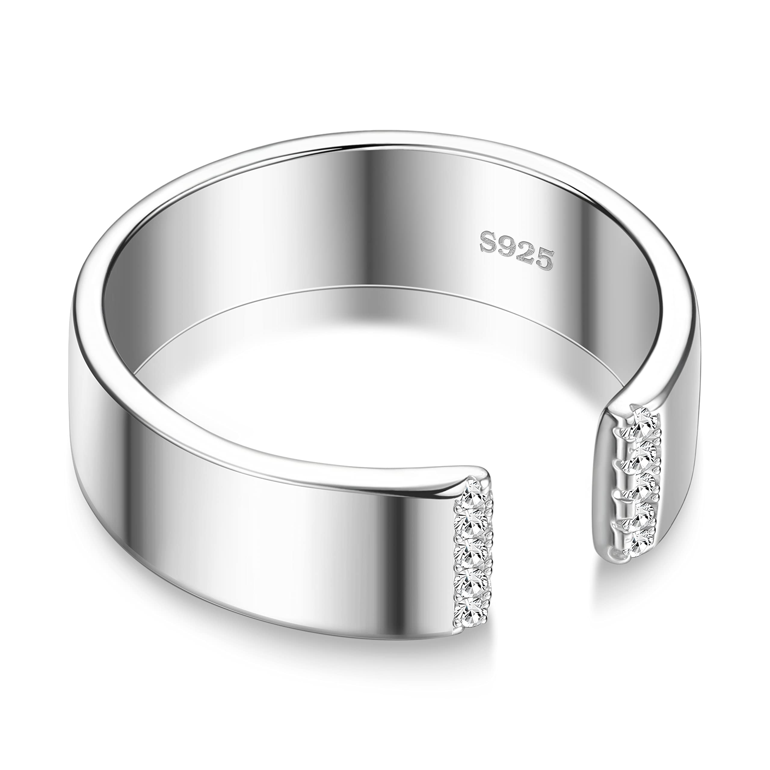 MILACOLATOAnillos Plata Ley 925 Para Mujer Hombre Ajustables, 1Pieza Inlaid Zirconia ALianza De Compromiso Boda Promesa Anillos Para Pareja, Abierto Anillos Nudillos Pulgar Joyería Con Caja De Regalo