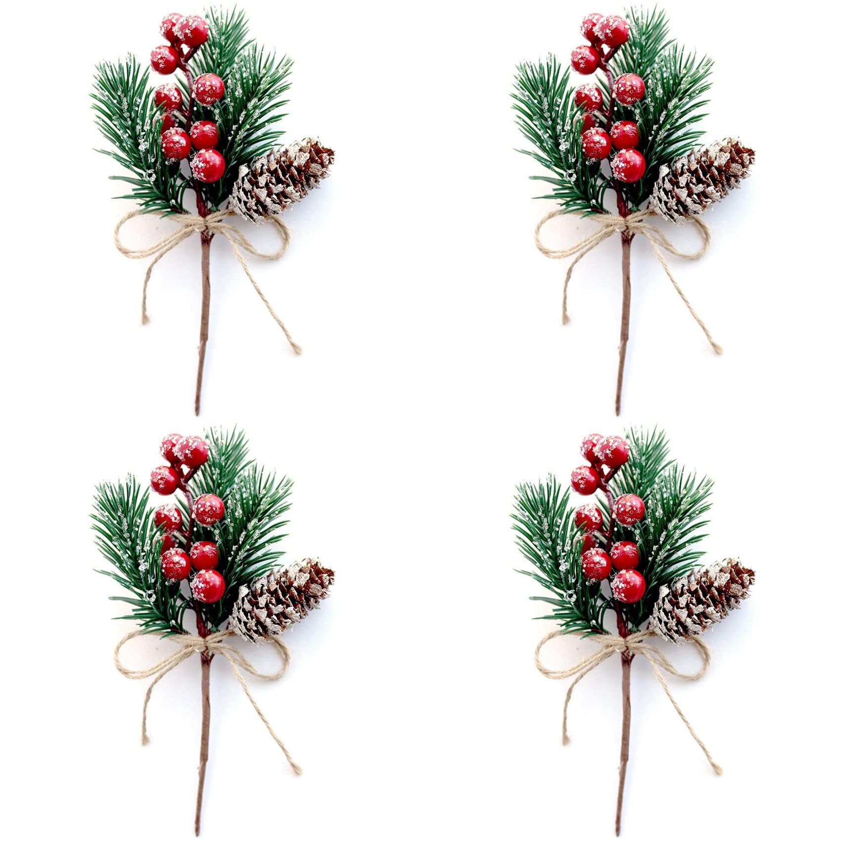 Vjsujehgy Red Berry Stems Pine Branches Evergreen Christmas Berries Decor 32 PCS Artificial Pine Cones Branch Craft Wreath Pick