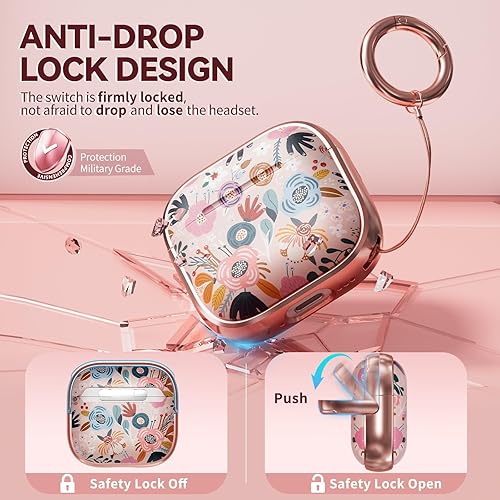 Miniatura 3 de Inesore Funda con bloqueo de seguridad para AirPods 4 2024, bonita funda floral para AirPod de 4 generación para mujeres con kit limpiador y
