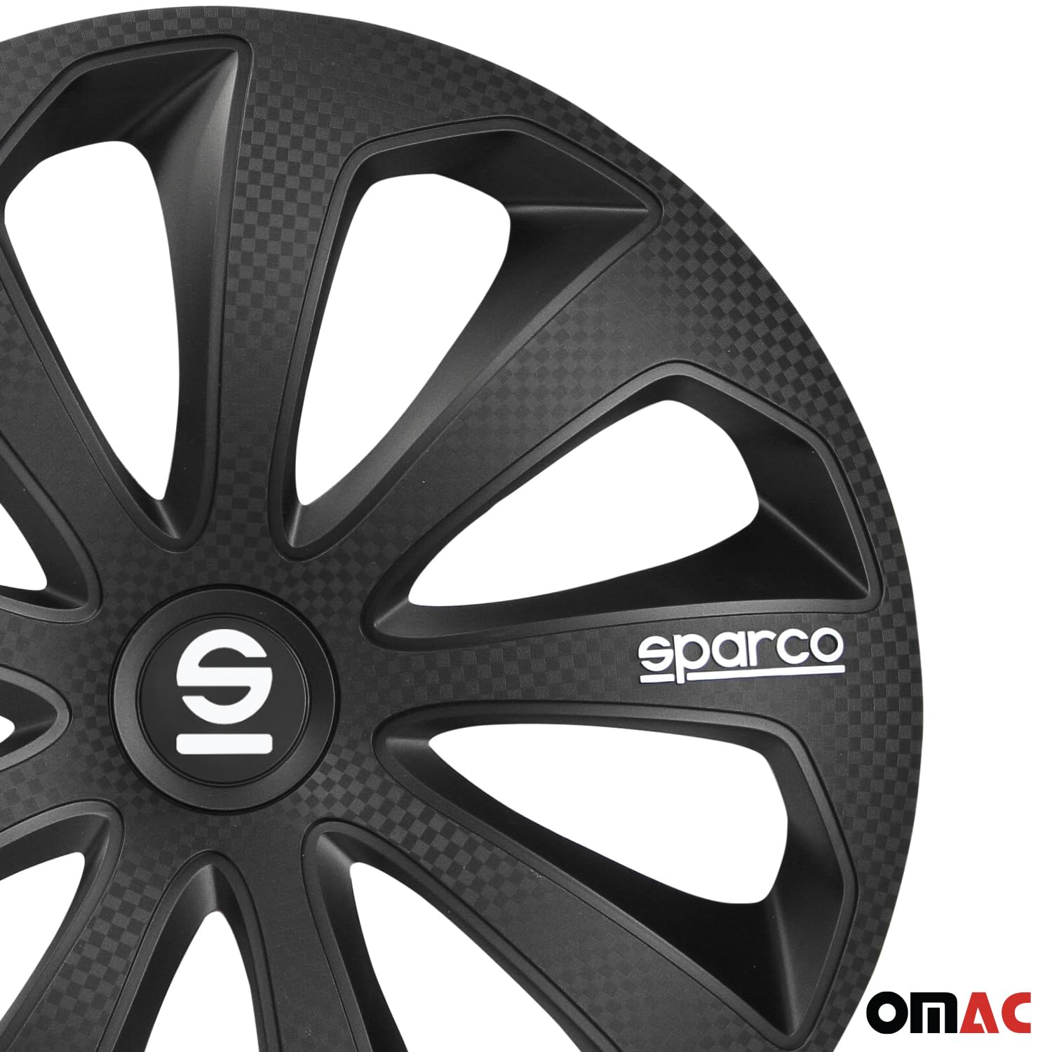 Sparco Zestaw kołpaków Sicilia 35.6 cm czarny/węglowy, odporny na rdzę, montaż zatrzaskowy, materiał ABS