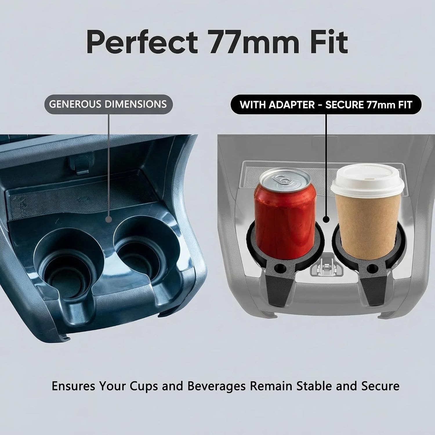 Cup Holder Spacer Insert Compatible with Kenworth, for Peterbilt, 77mm Inner Diameter, Non-Slip Base for Secure Fit, Fits Most Semi-Truck Cup Holders (Black)