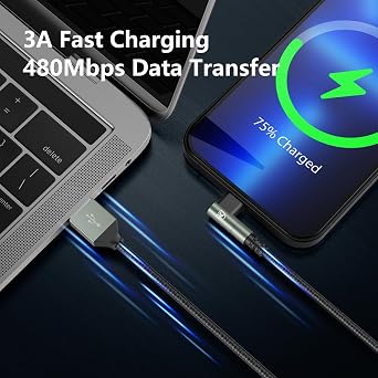 90 Degree iPhone Charger 6FT [Apple MFi Certified] 3Pack Lightning Cable