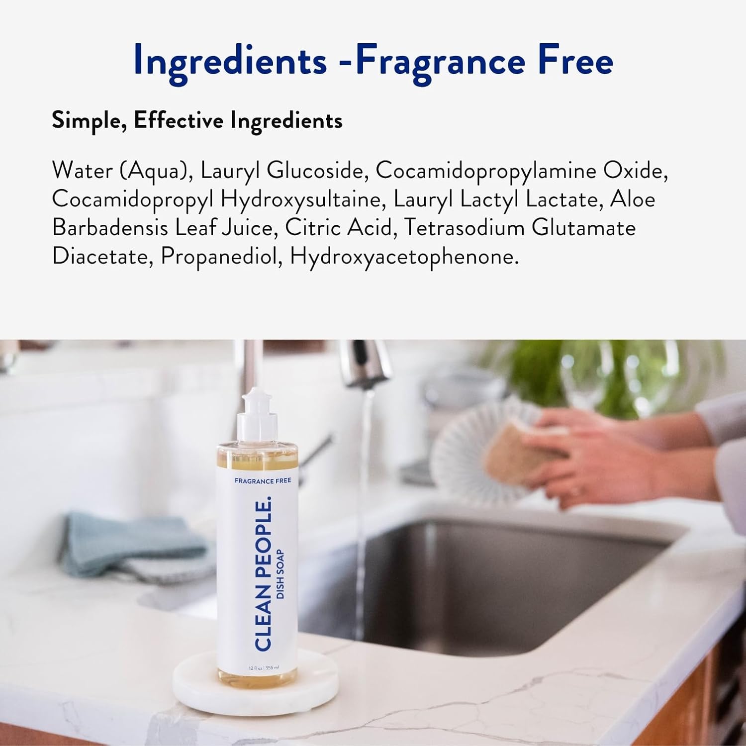 THE CLEAN PEOPLE Liquid Dish Soap - Clean, Simple Ingredients - Extra Scrubbing Power (Fragrance Free) 12 fl. oz (6 Pack)