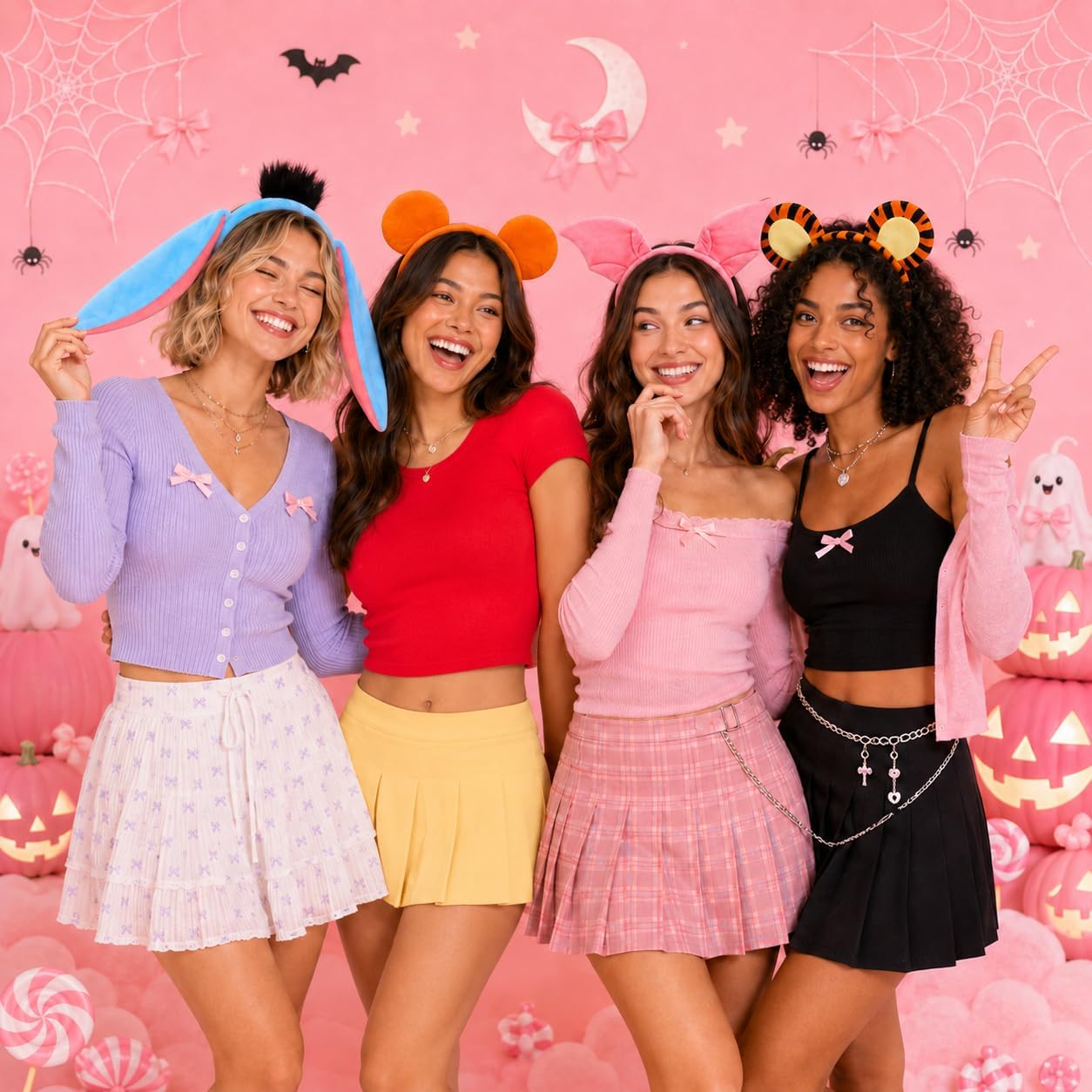 Kavoc 4 Pcs Halloween Animal Costume Set - Tiger, Pig, Bear & Donkey Headbands for Animal Themed Party