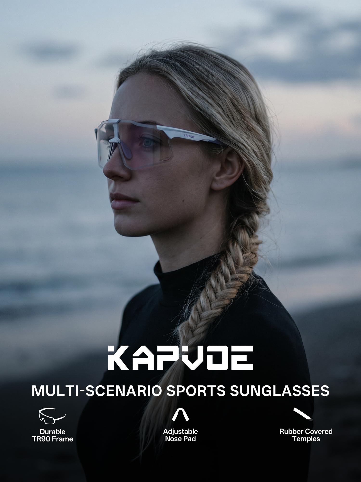 KAPVOE Fahrradbrille Selbsttönend für Herren Damen Photochrome Sport Sonnenbrille Klar Rennrad Brille TR90 Rahmen Schnelle Brille MTB Radfahren Radbrille mit UV400 Schutz Sportbrille für Laufen K347