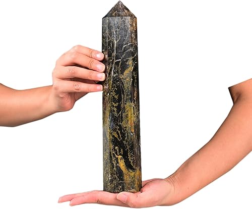 Miniatura 2 de JIC Gem Cristales de cuarzo de pietersita extra grandes, puntos de torre de obelisco, 6 facetas naturales, varita de cristal curativo de pietersita