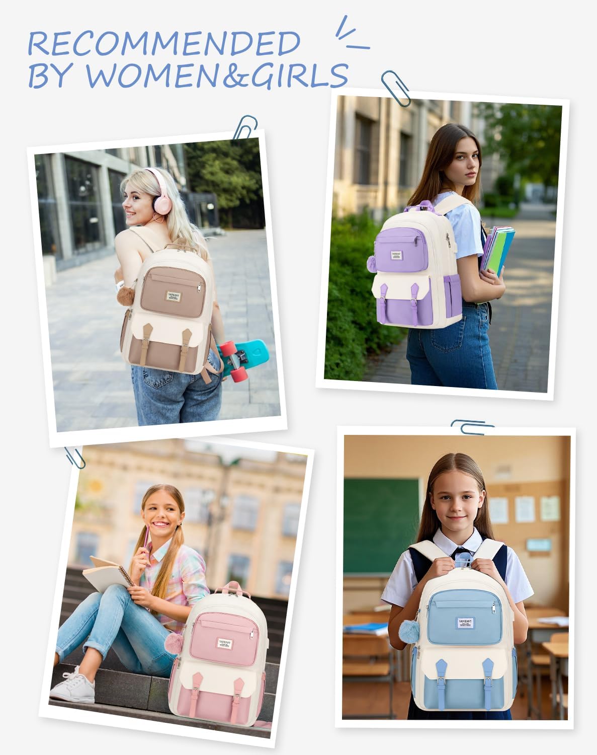 School Backpack for Teen Girls, Aesthetic Schoolbag for Middle School High School, Cute Laptop Bookbag for College Women Students Mochilas Niñas, Khaki Beige - Image 2