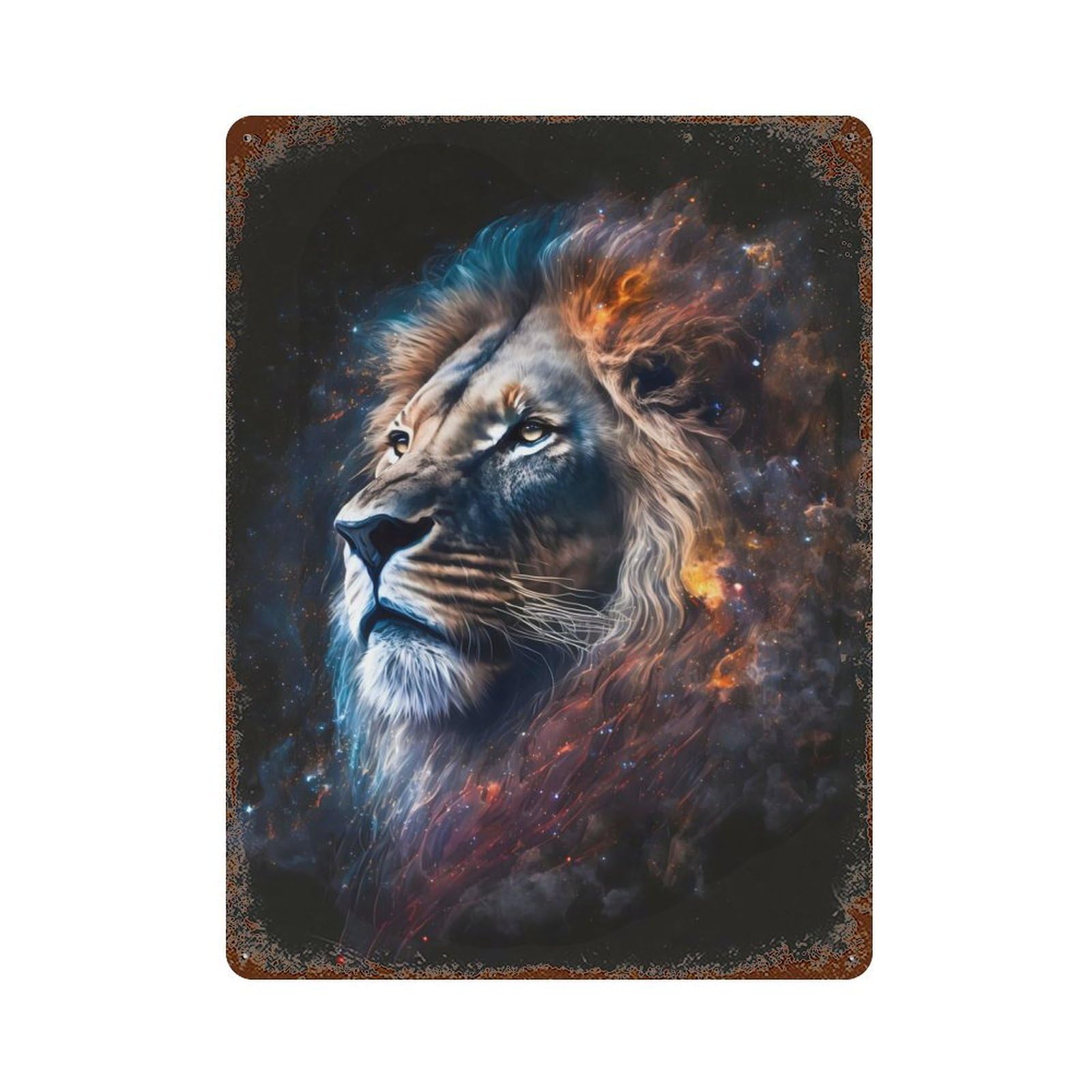 Galaxy Cosmic Lion Face 15.7"x11.8" Retro Metal Sign, Vintage Wall Decor for Garage, Bar And Workshop Decor