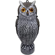 Bird-X Sparkle Sentinel Owl Decoy 360 Degrees Two Faces Sparkling Eyes Scare Birds Pigeons Woodpeckers Seagulls Rodents