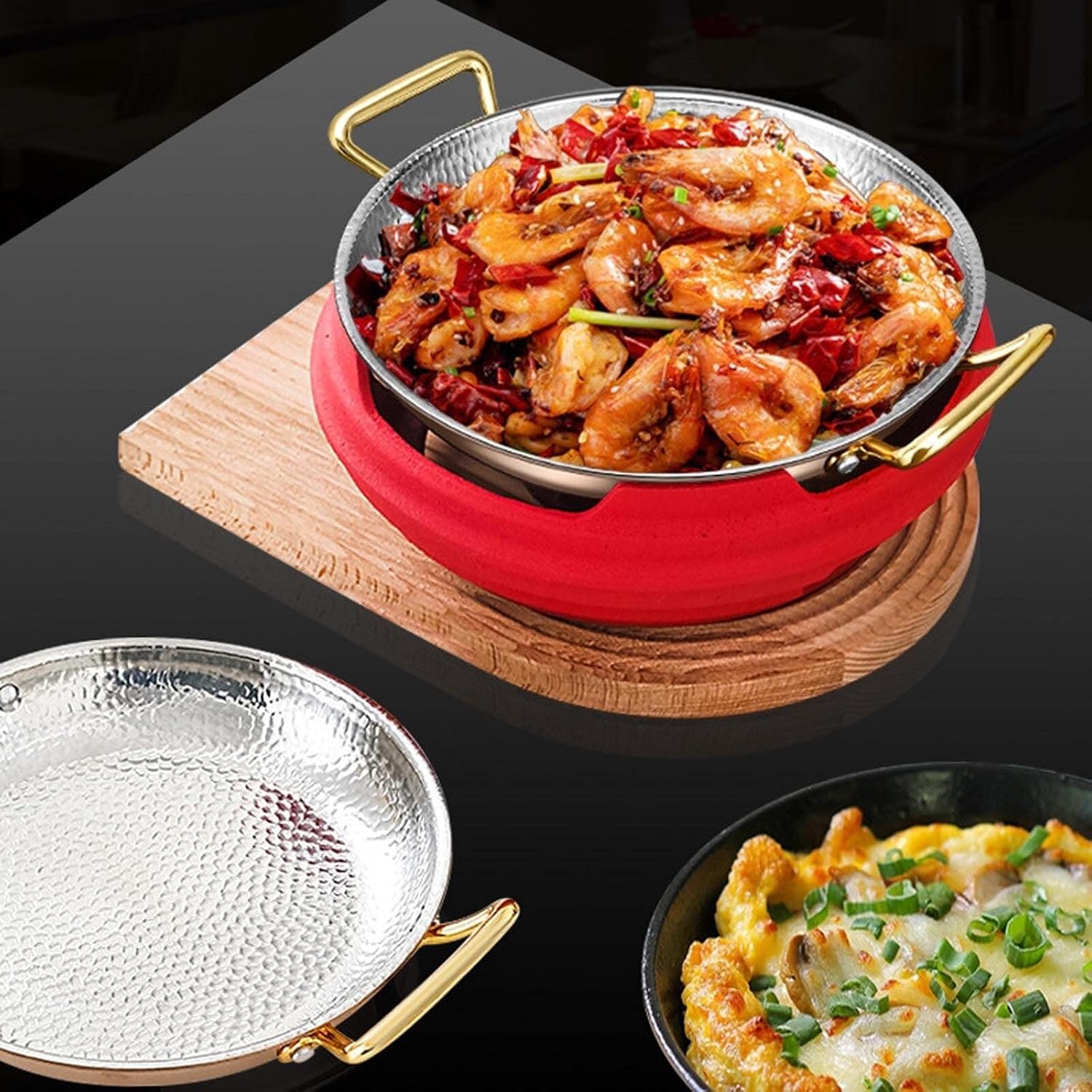 Tophacker 304 Stainless Steel Spanish Paella Pan, Hand Hammered Seafood Cooking Pan Cookware with Dual Handles for Home Restaurant Camping Outdoor