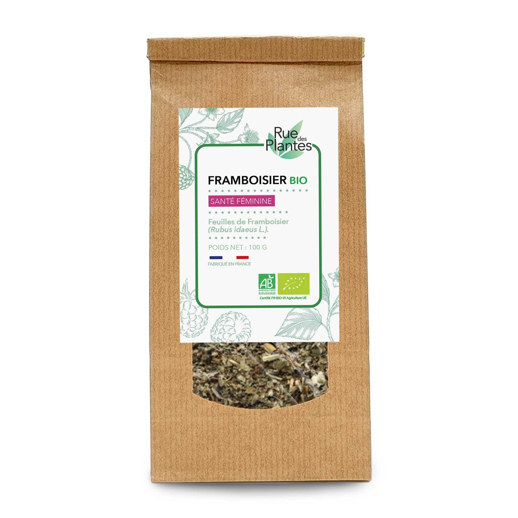 Framboisier Feuille Bio 100 g | Infusion pour le Confort Féminin | Favorise l'Équilibre du Cycle et la Détente Naturelle | Conditionnée en France, RUE DES PLANTES