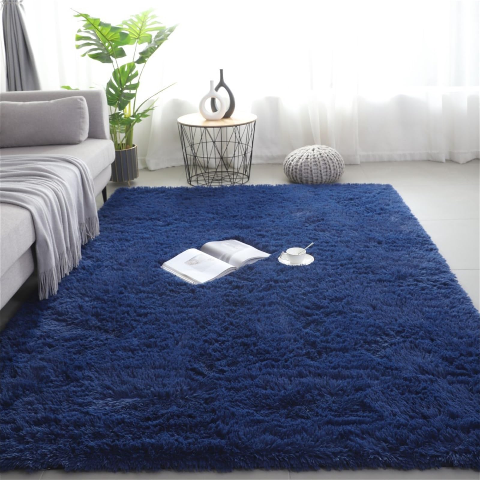 Tapis moelleux à poils longs de 4 cm lavable et antidérapant pour le salon