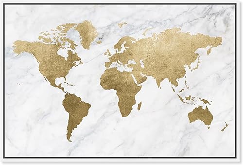 The Oliver Gal Artist Co. Mapamundi - Lienzo enmarcado para pared, diseño de mapamundi