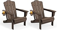 Vista 1 de Juego de sillas Adirondack plegables KINGYES de 2, Silla plegable Adirondack de HDPE para todo clima, Café