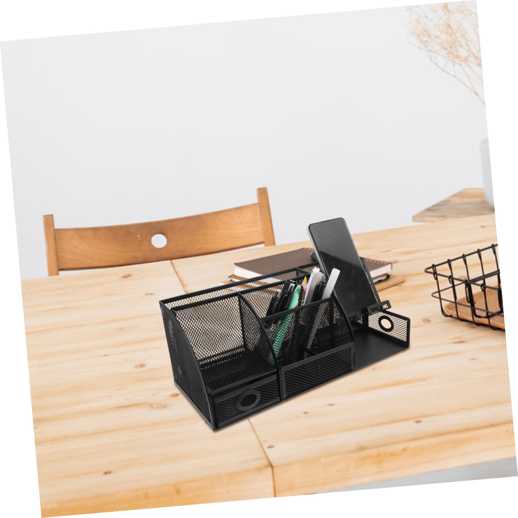 Schwarzer Eisen Stiftehalter für Schreibtisch als Organizer | Desk Organizer mit Fächern, Platzsparende Kasten für Büromaterial, Moderner Look
