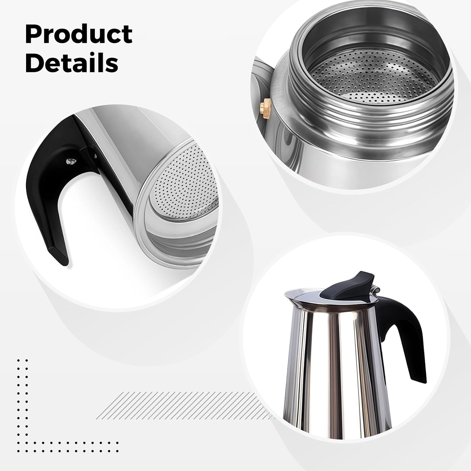 600 Ml Stainless Steel Moka Pot Stovetop Maker, Induction Stove Compatible Stainless Steel Maker; 20.3 Fl Oz