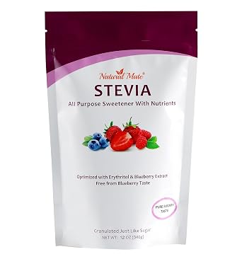 Natural Mate Stevia with Blueberry Nutrients - Packed with Superfoods - 2x Sweeter but 2x Healthier - Gluten-Free - Organic and Non-GMO|12 OZ Pack of 3