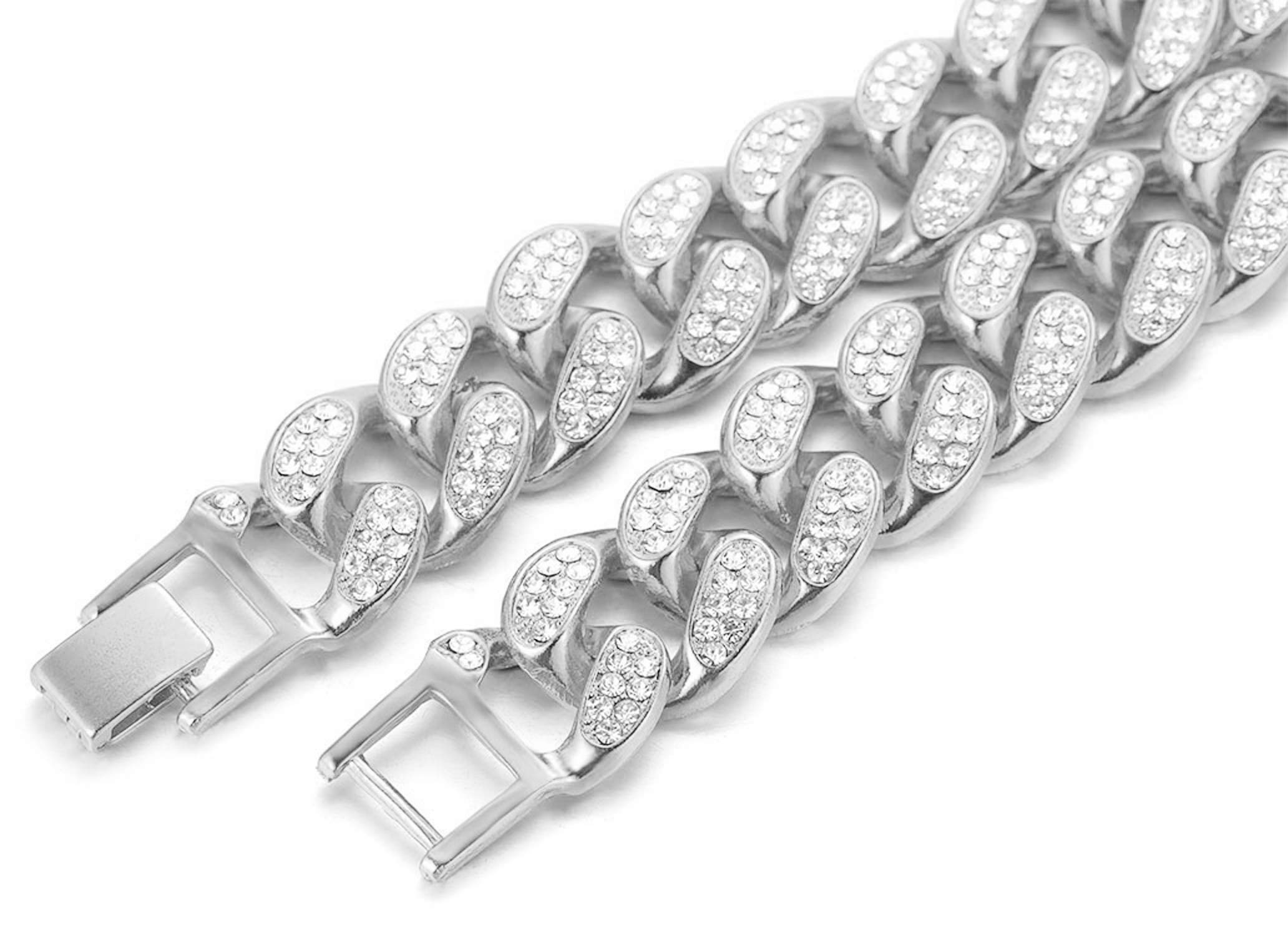 HALUKAKAH Cadena Cubana Hombres Iced Out,15MM/20MM Hombres Miami Chapado en Oro Real de 18k/Platino Plateado en Oro Blanco Gargantilla Collar Pulsera,Diamantes de Laboratorio,Regalo para él