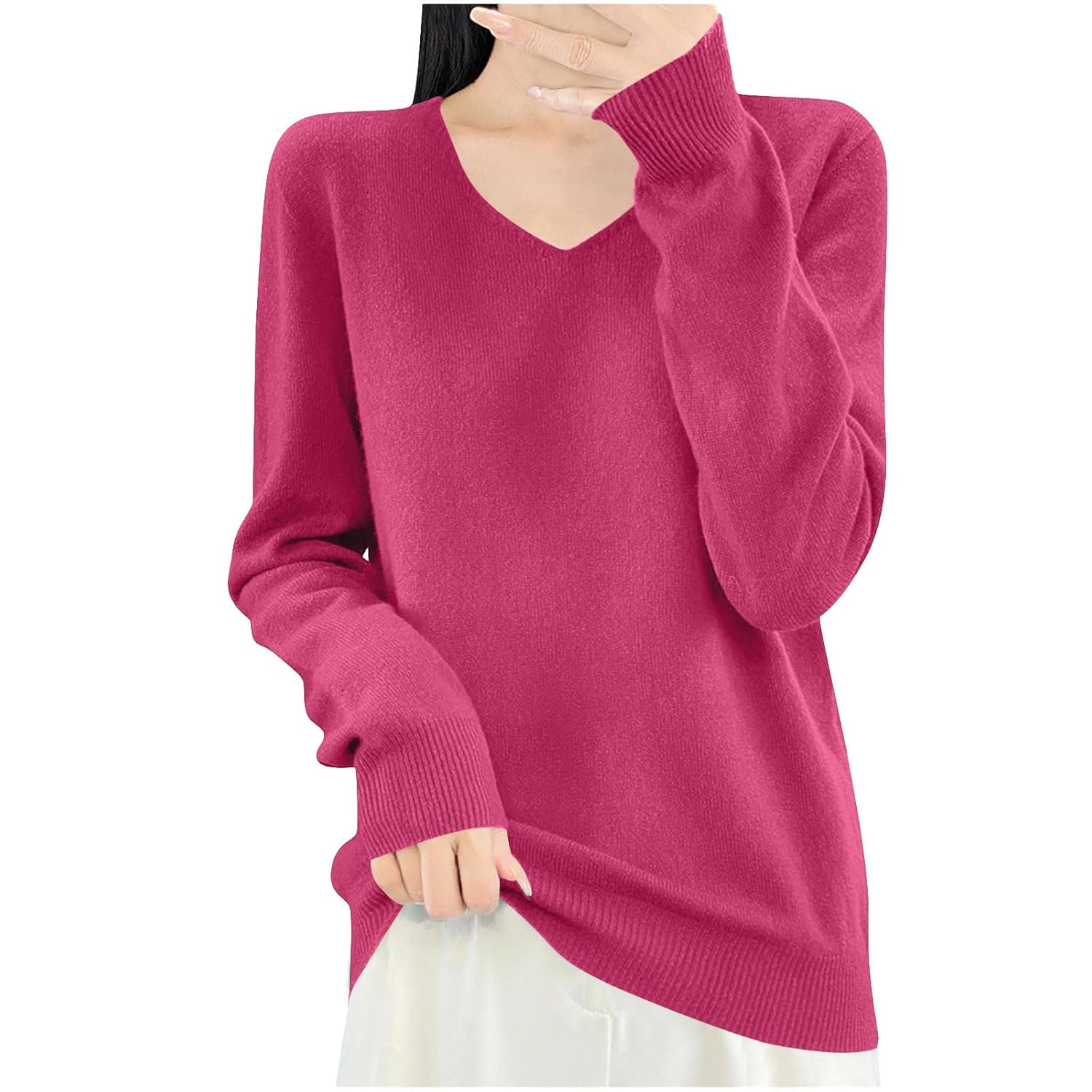 Cashmere Sweater for Women V Neck Long Sleeve Wool Blend Knit Tops Casual Lightweight Warm Cozy Pullover Sweaters