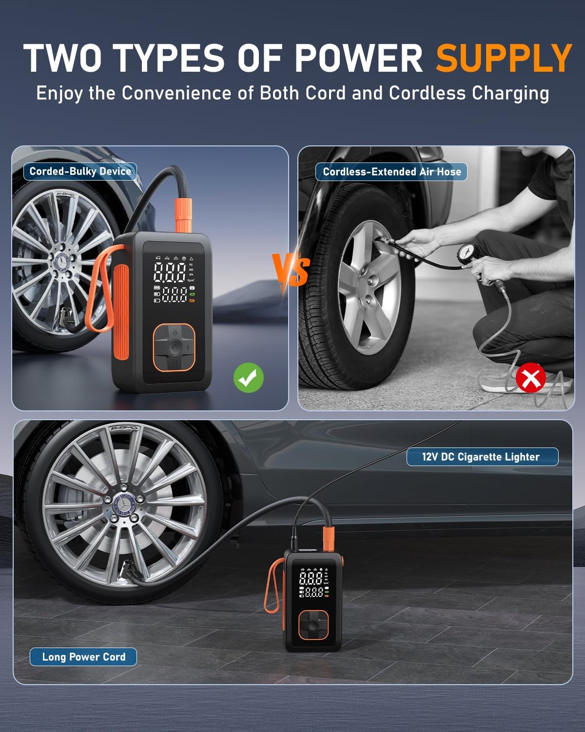  Tire Inflator Portable Air Compressor, 150PSI Air Compressor with 12V DC Power Cord, Cordless Air Pump for Car,Motorcycle,Bicycle, Balls(Black) thumbnail
