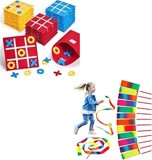 JoyCat 12 Pack Tic Tac Toe +12 Pack Dance Ribbon Party Favors,Mini Board Game Toy for Kids and Family,Birthday Party Favors,Goody Bag,Fun Indoor Game Night Activity,Gifts for Students,Easy to Store