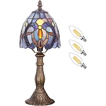 Small Tiffany Lamp Mini Accent Table Lamp Blue Cloudy Liaison Style Stained Glass Desk Memory Lamp Sympathy 6X14.6 Inch