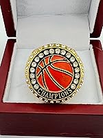 Vista 3 de Anillos deportivos de descuento, ANILLO DE CAMPEONATO DE BALONATO DE BASKETBALL REDONDO ORO, PINTADO BALL, Anillos de jugador 19-8, Zinc, Cuarcita