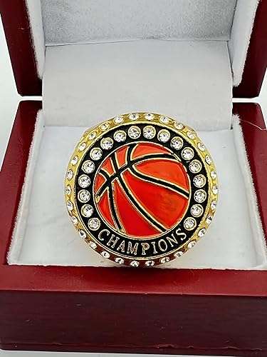Miniatura 3 de Anillos deportivos de descuento, ANILLO DE CAMPEONATO DE BALONATO DE BASKETBALL REDONDO  ORO, PINTADO BALL, Anillos de jugador 19-8, Zinc, Cuarcita