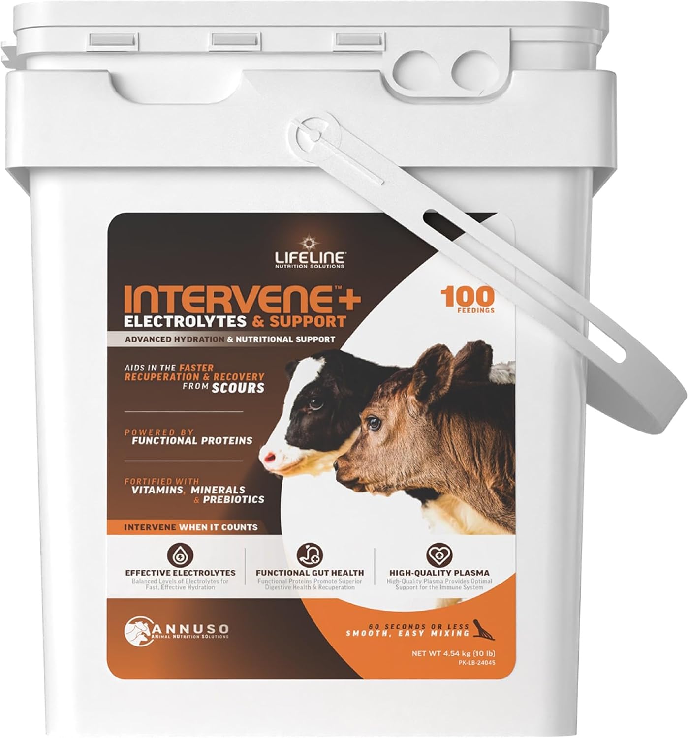 ANNUSO LIFELINE Intervene+ Electrolyte & Support Supplement for Calves, 10lb Pail - Advanced Hydration, Digestive Support & Immune Strength - Easy Mix Powder