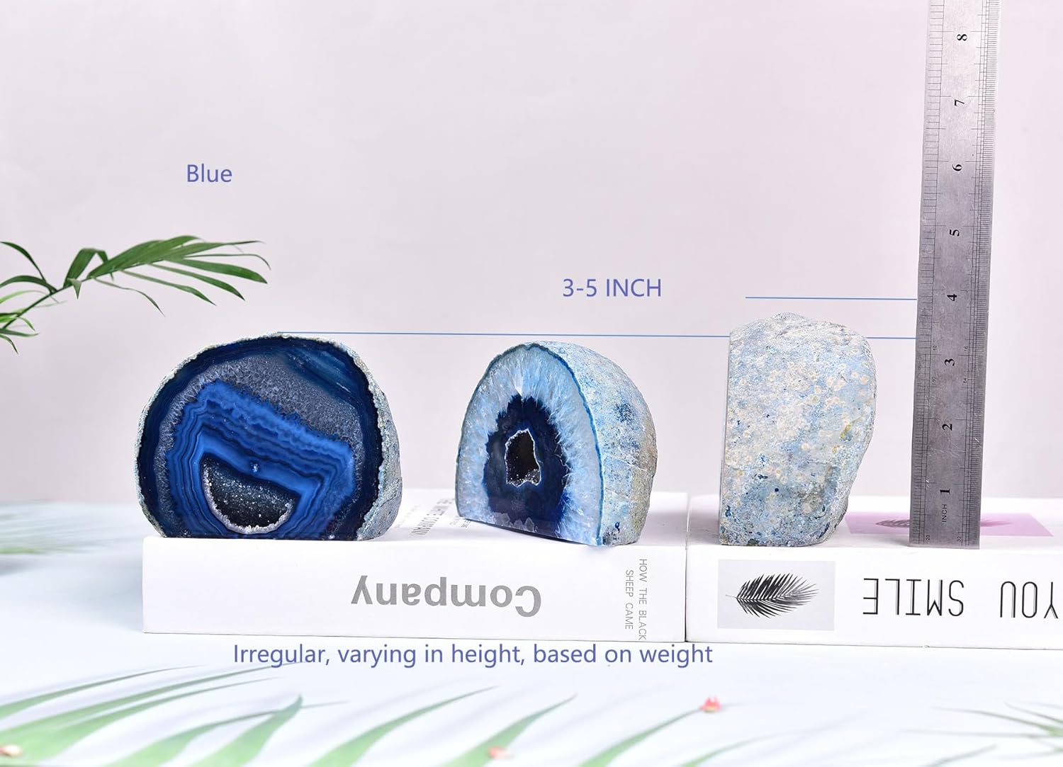 AMOYSTONE Small Blue Agate Geode Decor Natural Agate Crystal Rock for Healing, Unique Irregular Stone for Bedroom, Office, Desk (1-1.5 Lbs)