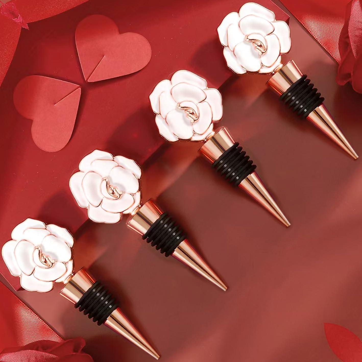 12PCS Luxury White Rose Wedding Anniversary Wine Stopper Party Favors Valentine Gift Bridal Shower Return Gifts Souvenirs Stoppers Holiday Birthday Party Decor (White-Rose,12)