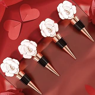 12PCS Luxury White Rose Wedding Anniversary Wine Stopper Party Favors Valentine Gift Bridal Shower Return Gifts Souvenirs Stoppers Holiday Birthday Party Decor (White-Rose,12)
