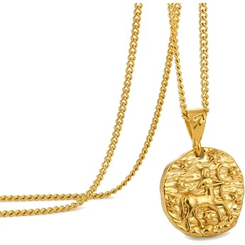 Mens Necklace with Zodiac Sign Pendant Stainless Steel 12 Constellation Chain Astrology Embossed Pendant Necklace Ideal Birthday Gift Ideas for Men and Women