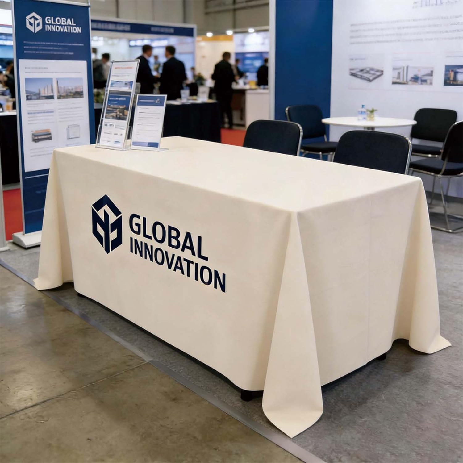 Premium Custom Table Cloth with Business Logo - Made in USA. 1-Day Production with 4-Side Printing, Thick polyester tablecloth Event & Business Display 4FT 5FT 6FT 8FT10FT (6FT Open Back 132"x69")