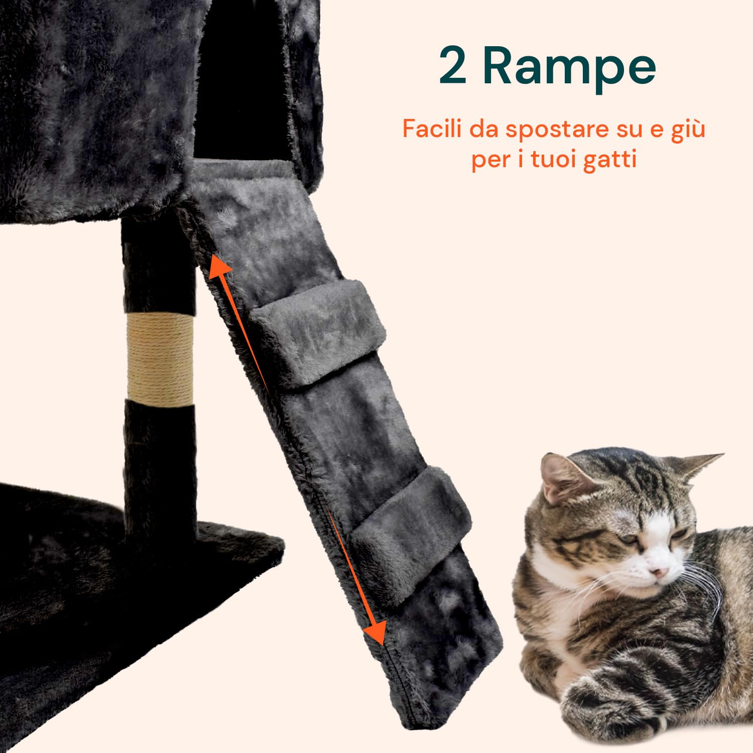 Tiragraffi XXL 170cm con Doppia Cuccia per Gatti Adulti, Albero Giochi in Sisal e Peluche, Piatteforme Relax, Ampio e Sicuro per il Massimo Divertimento dei Gatti Nero