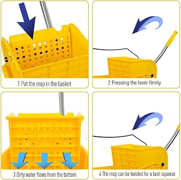 Commercial Mop Bucket - Side Press Wringer Combo Mop Bucket,Janitorial Cart Spring Wringer on Wheels with Wringer Set for Home & Industrial for Home Office Cleaning (1)