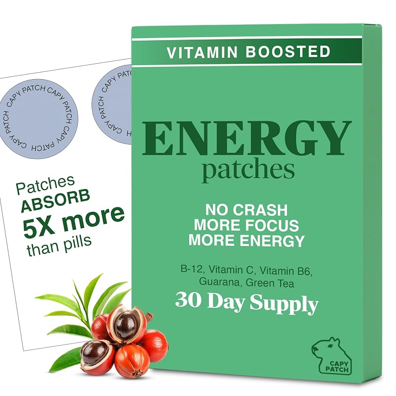 Capy Patch — Suplemento para energia com vitamina B12, cafeína, extrato de chá-verde e guaraná — 30 adesivos