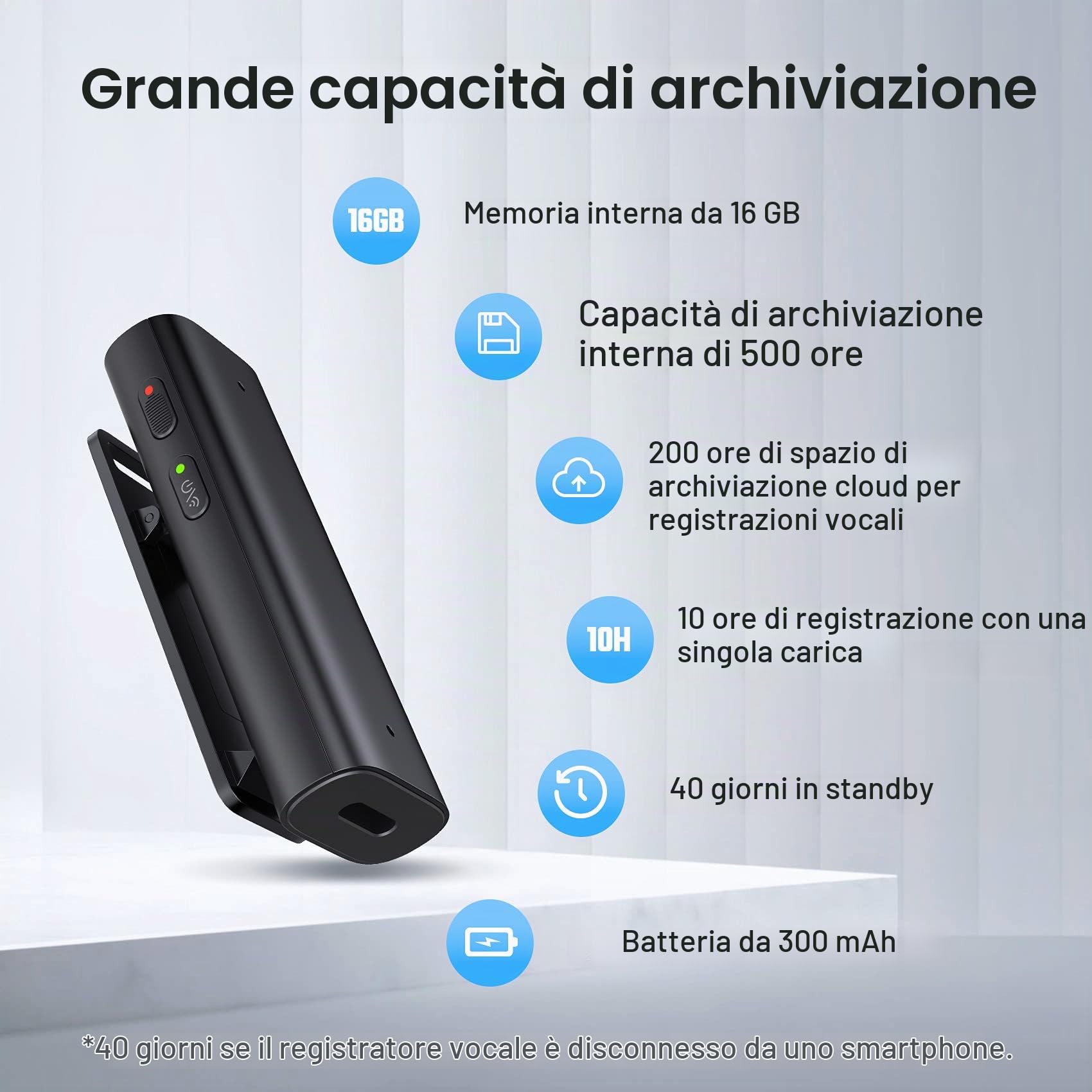 Mobvoi Mini Registratore vocale digitale Riduzione del rumore Portatile Trascrizione magnetica da audio a testo Memoria da 500 ore Caricatore USB a batteria lunga per interviste Conferenze Riunioni
